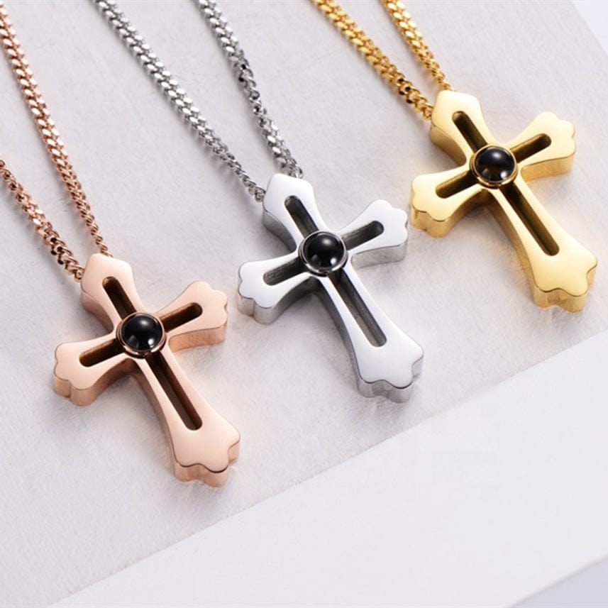 Personalized Cross Photo Projection Necklace