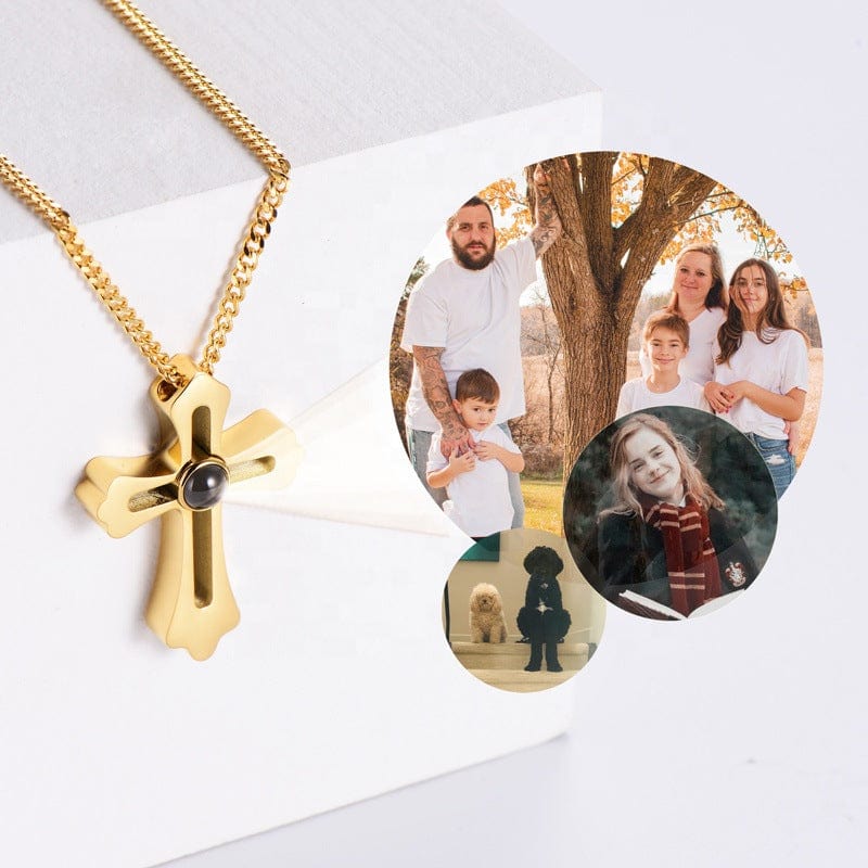 Personalized Cross Photo Projection Necklace