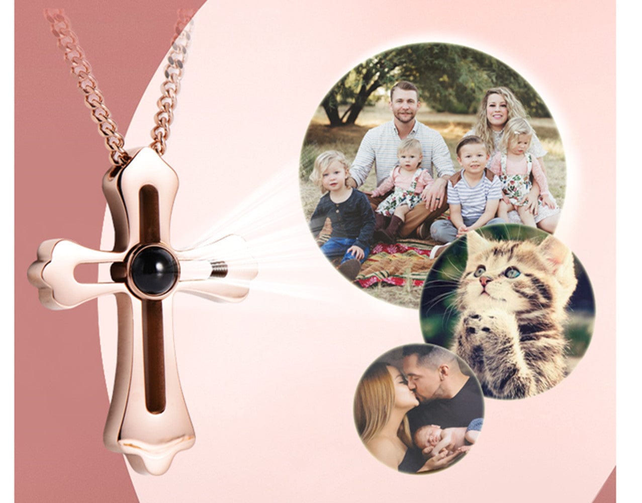 Personalized Cross Photo Projection Necklace