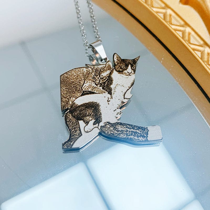 Personalized laser stainless steel pet photo Necklace